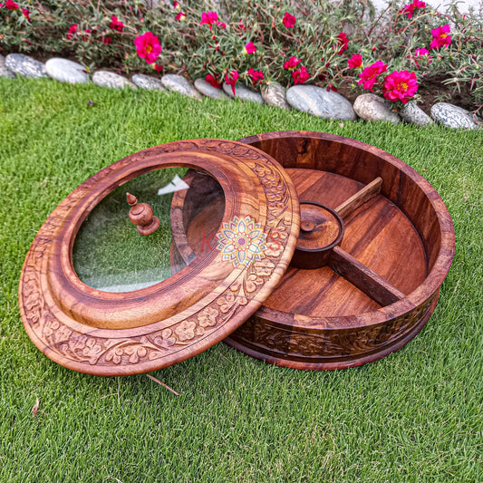 Dry Fruits Serving Bowl with Carving Work and 5 Fixed Partitions